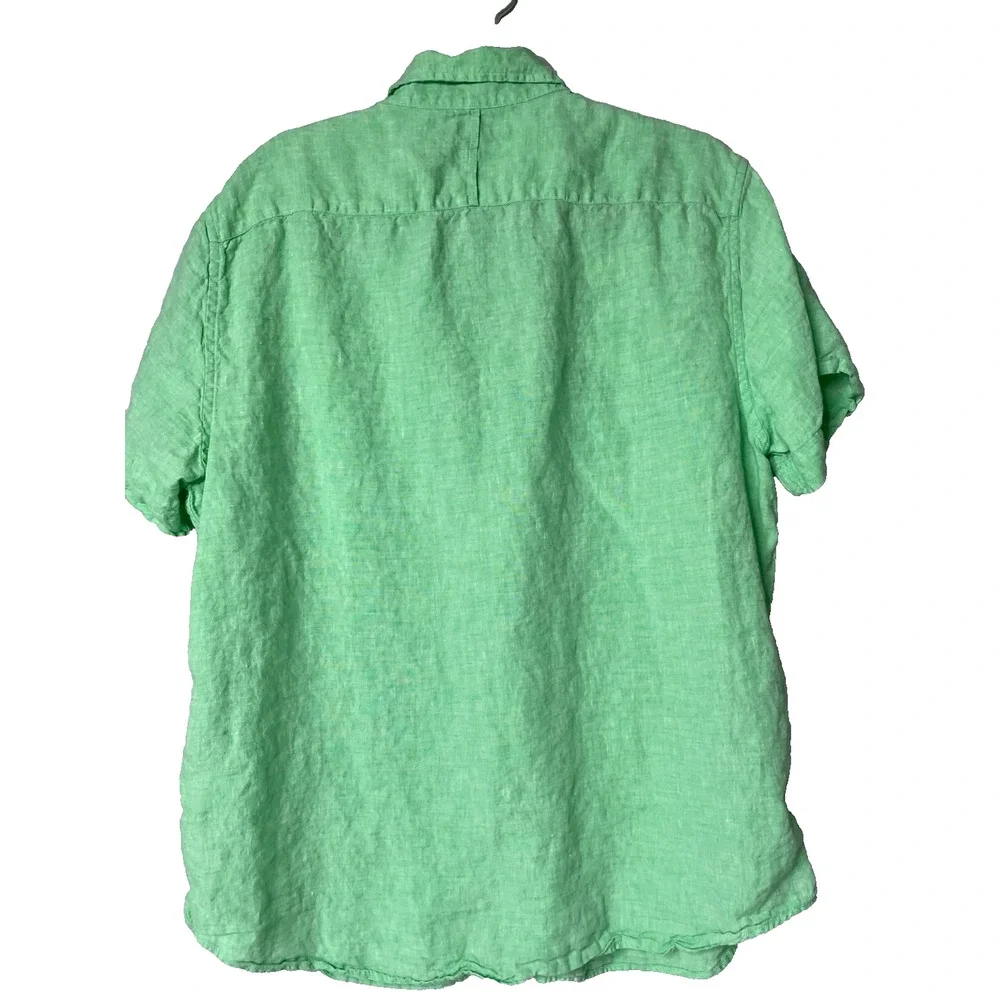 Banana Republic Mens XL Slim Fit 100% Linen Green Short Sleeve Button Front Shir